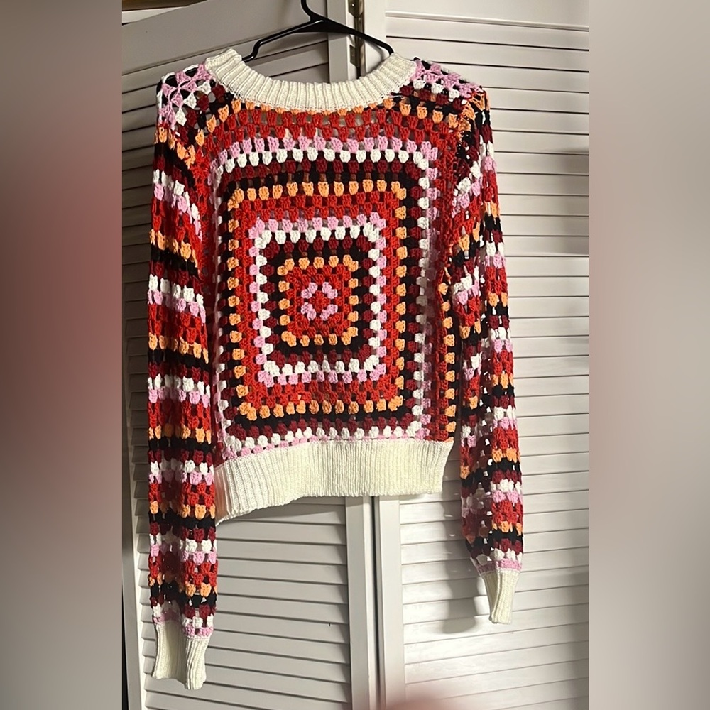 NWT Crochet Granny Square Crewneck Sweater - Multi Color